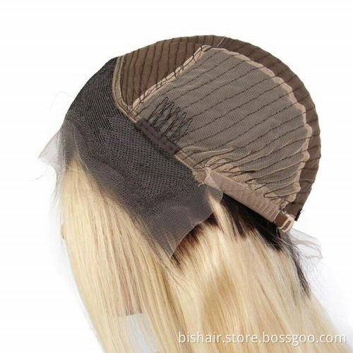 Light Blonde Ombre Natural Wave Wigs 4x4 Lace Front Wig Bob 150% Density Virgin Brazilian Remy Hair Short Bob T1B/613 Wigs